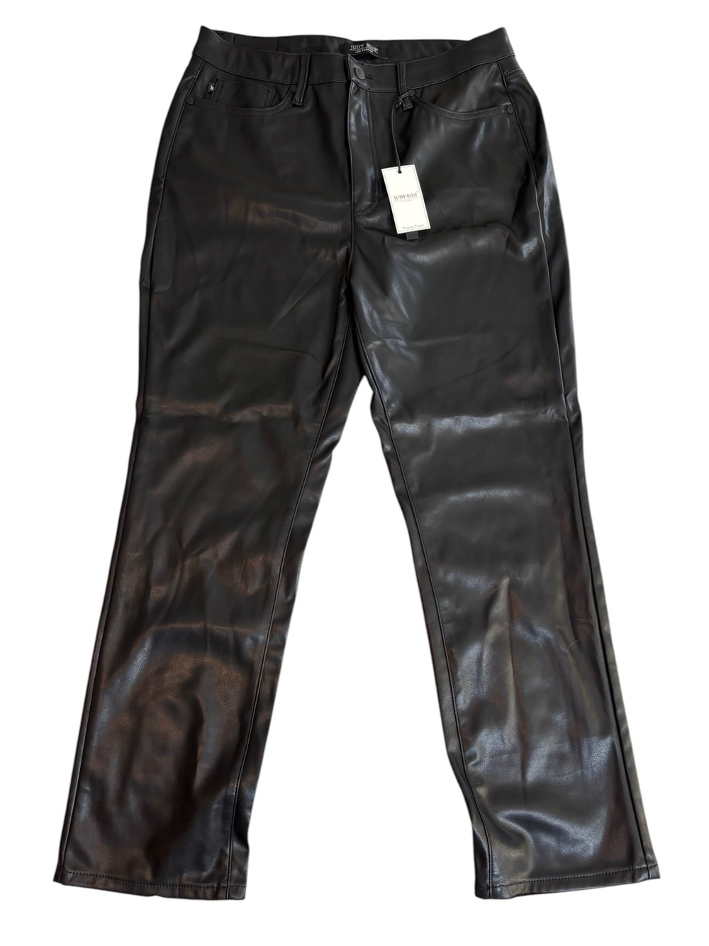 NEW Judy Blue Tummy Control High Waist Faux Leather Straight Leg Pants 15/32